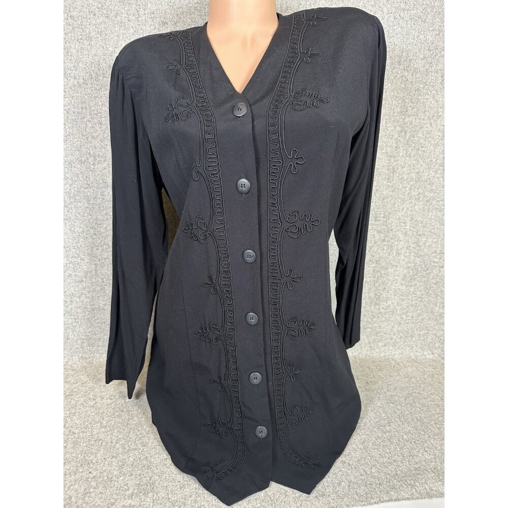 Compagnie Internationale Express Womens Top 5/6 Black Steampunk‎ Button NWOT
